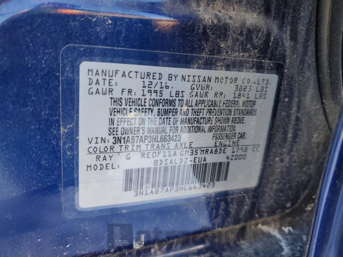 Nissan Sentra 2017 VIN 3N1AB7AP3HL663423