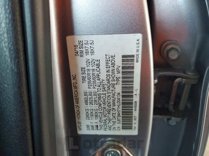 Acura Rdx 2017 VIN 5J8TB4H71HL004134