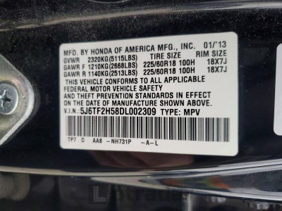 Honda Crosstour 2013 5J6TF2H58DL002309