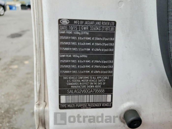 Land rover Lr4 2016 VIN SALAG2V60GA795668