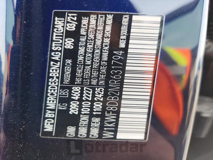 Mercedes-benz C class 2021 VIN W1KWF8DB2MR631794