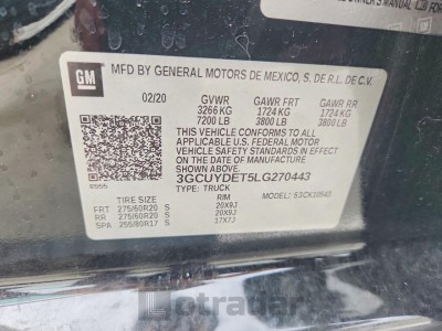Chevrolet Silverado 2020 VIN 3GCUYDET5LG270443