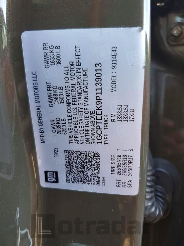 Chevrolet Colorado t 2023 VIN 1GCPTEEK9P1139013
