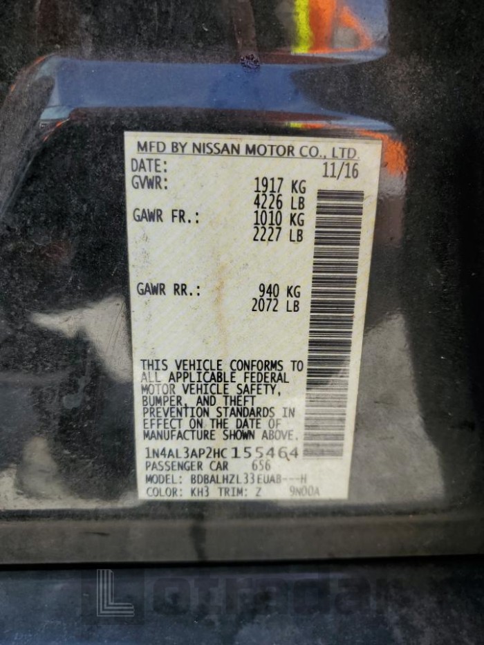 Nissan Altima 2017 VIN 1N4AL3AP2HC155464