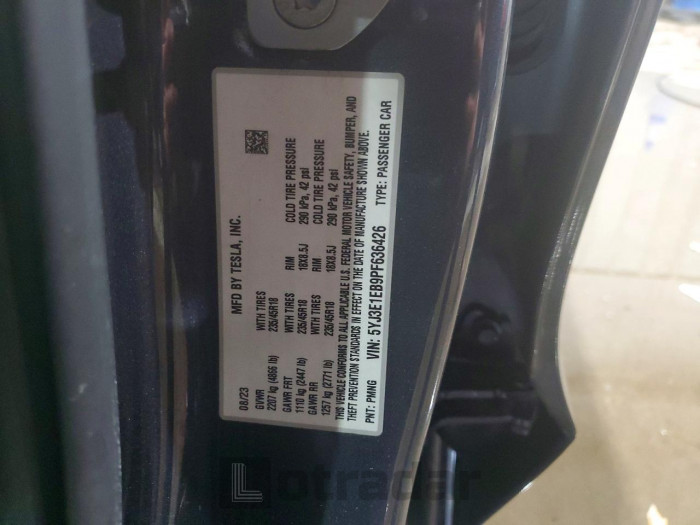 Tesla Model 3 2023 VIN 5YJ3E1EB9PF636426