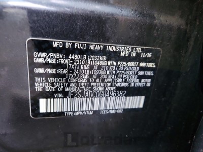 Subaru Forester 2016 VIN JF2SJADC0GH496382