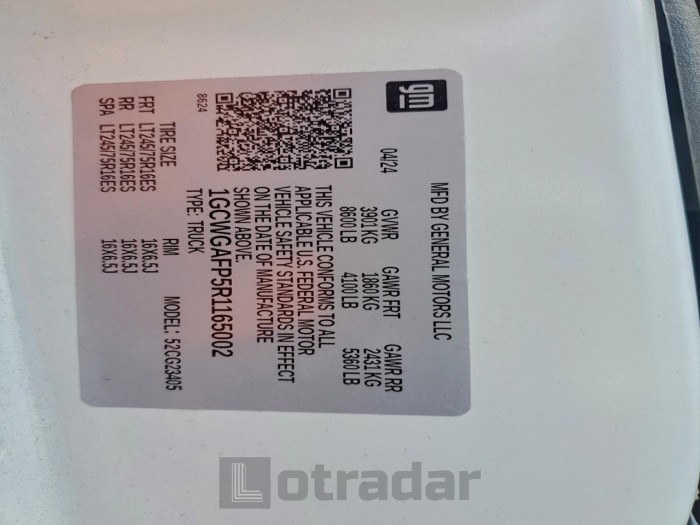 Chevrolet All models 2024 VIN 1GCWGAFP5R1165002