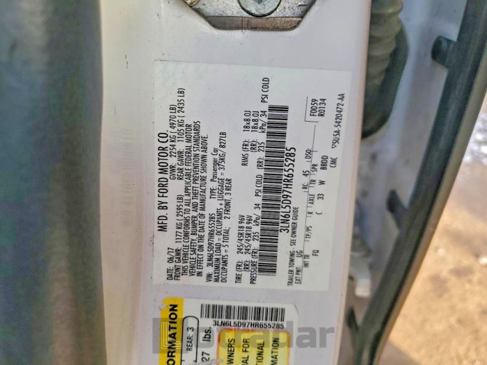 Lincoln Mkz 2017 VIN 3LN6L5D97HR655285
