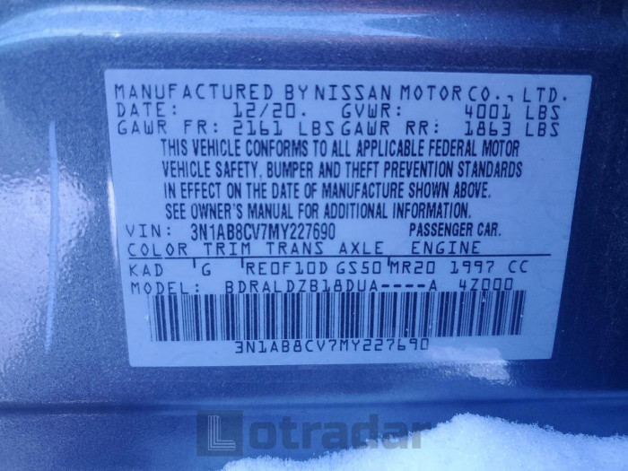 Nissan Sentra 2021 VIN 3N1AB8CV7MY227690