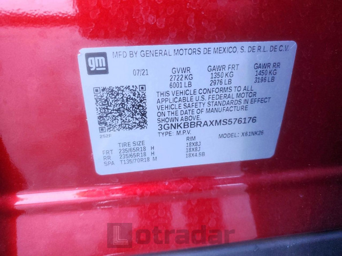 Chevrolet Blazer 2021 VIN 3GNKBBRAXMS576176