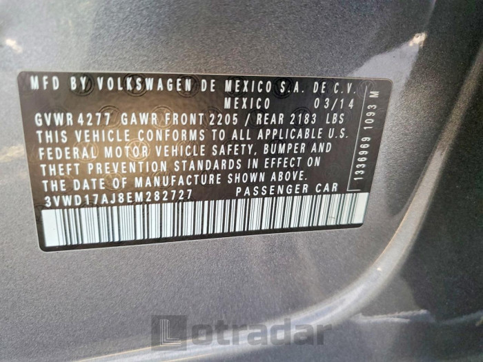 Volkswagen Jetta 2014 VIN 3VWD17AJ8EM282727