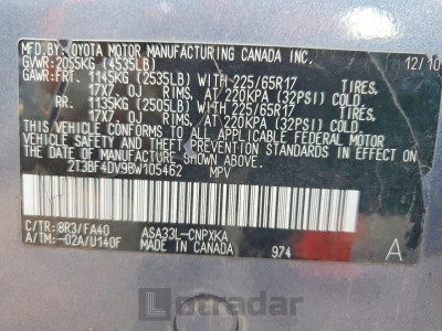 Toyota Rav4 2011 2T3BF4DV9BW105462
