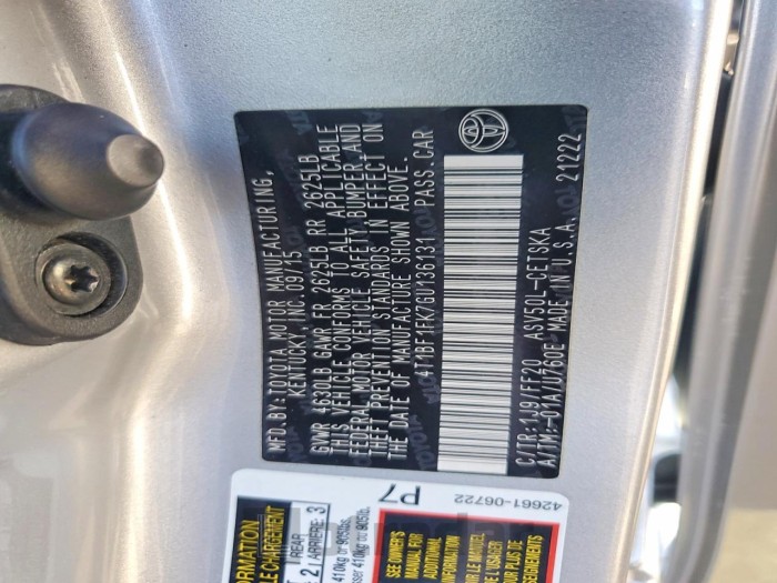 Toyota Camry 2016 VIN 4T1BF1FK7GU136131