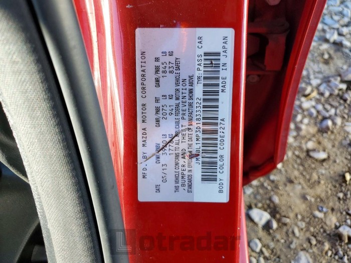 Mazda 3 2013 VIN JM1BL1MP3D1833322
