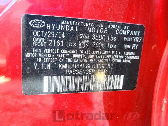 Hyundai Elantra 2015 VIN KMHDH4AE8FU369181