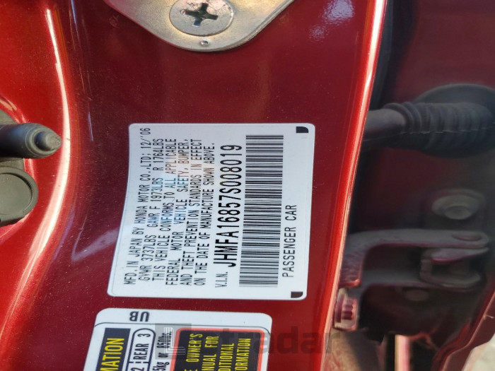 Honda Civic 2007 VIN JHMFA16857S008019