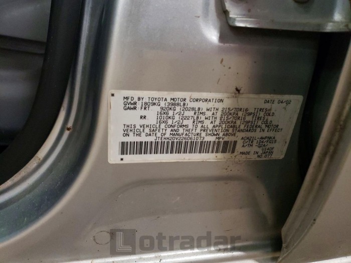 Toyota Rav4 2002 VIN JTEHH20V226061073