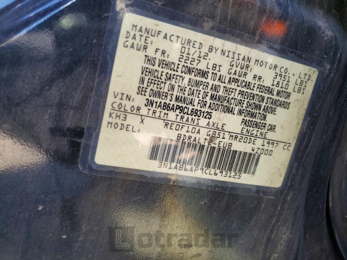 Nissan Sentra 2012 VIN 3N1AB6AP9CL693125