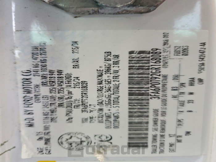 Ford Fusion 2016 VIN 3FA6P0T92GR168089