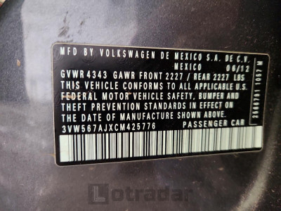 Volkswagen Jetta 2012 3VW567AJXCM425776