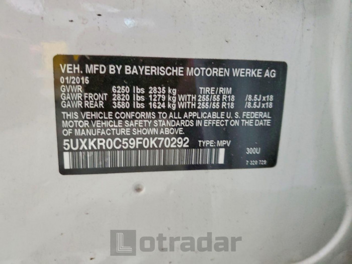 BMW X5 2015 VIN 5UXKR0C59F0K70292