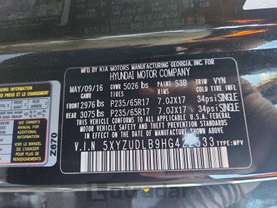 Hyundai Santa fe 2017 5XYZUDLB9HG422533