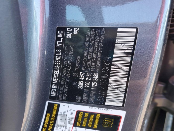 Mercedes-benz C class 2018 VIN 55SWF4JB7JU238624