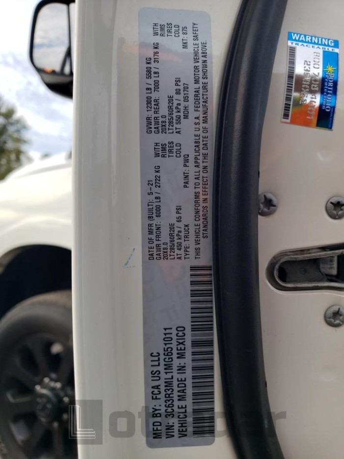 Ram 3500 2021 VIN 3C63R3ML1MG651011