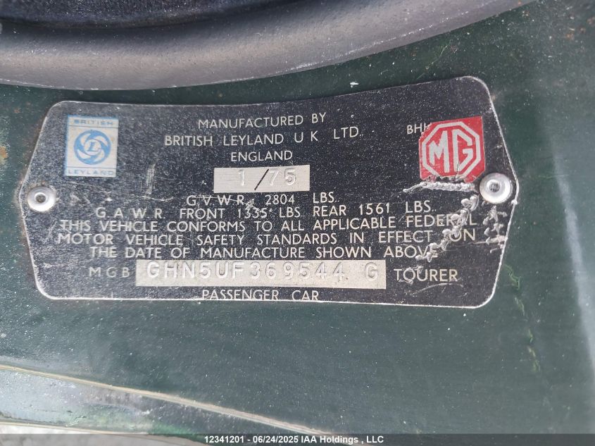 MG MGB 1975 VIN GHN5UF369544G фото 9