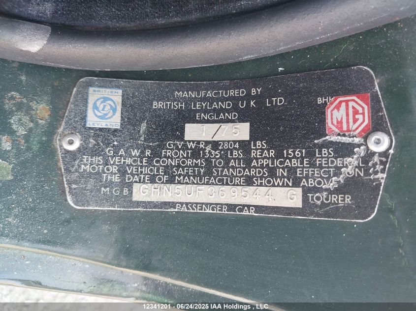 MG MGB 1975 VIN GHN5UF369544G фото 17